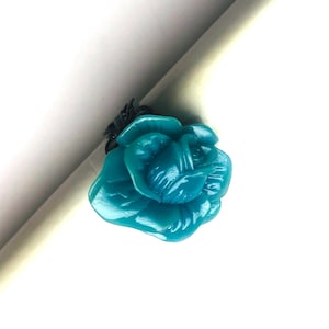 Vintage Blue Turquoise Floral Blossom Ring, Blue Rose Filigree ring, Antique Brass Adjustable Flower Ring, One Size Ring Base, Gift for Her