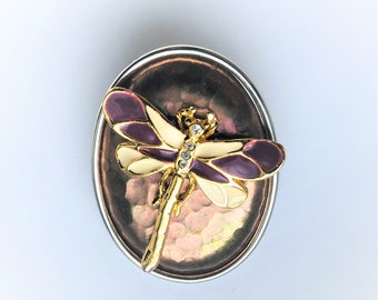 Steampunk Dragonfly Brooch Oval Pin for Her Lilac Lavender Animal Insect Brooch Copper Pin Dragonfly February Purple Lilac by enchantedbeas