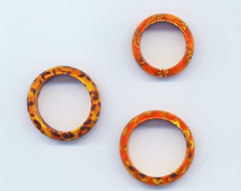 Vintage Tagua Ring Band Hand Painted Colorful Organic Ecologic Rings Natural Leopard Band, Geometric design, Carved Tagua Ring, Gift for Her