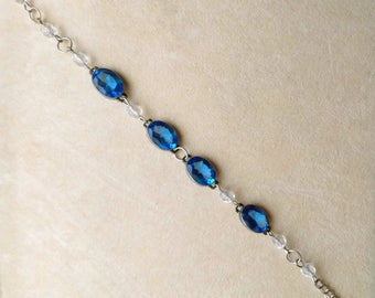 Fine Sterling Silver Bracelet/ Necklace Vintage Blue Faceted Swarovski Crystal Blue Sapphire Royal Blue Bracelet/ Necklace by enchantedbeas