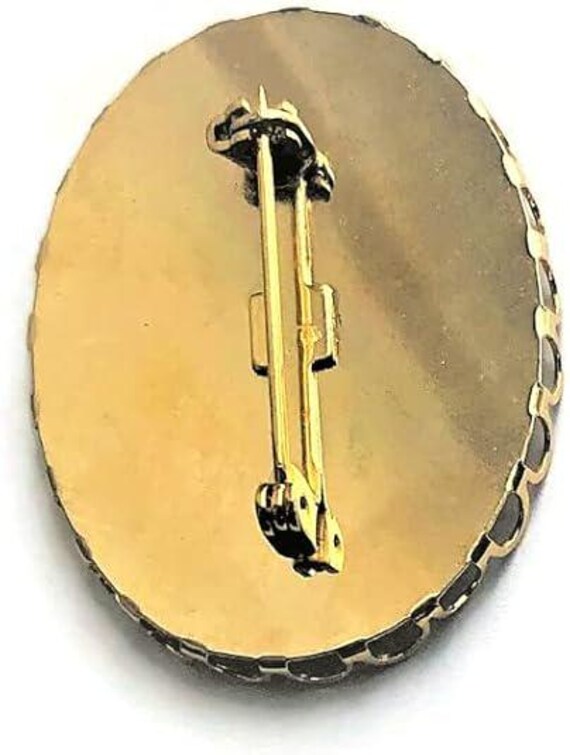Cameo Oval Pendant/or Brooch, Victorian Winter Lady Four Seasons Alphonse Mucha Golden Brass Filigree Frame View 5