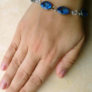 Fine Sterling Silver Bracelet/ Necklace Vintage Blue Faceted Swarovski Crystal Blue Sapphire Royal Blue Bracelet/ Necklace by enchantedbeas image 3