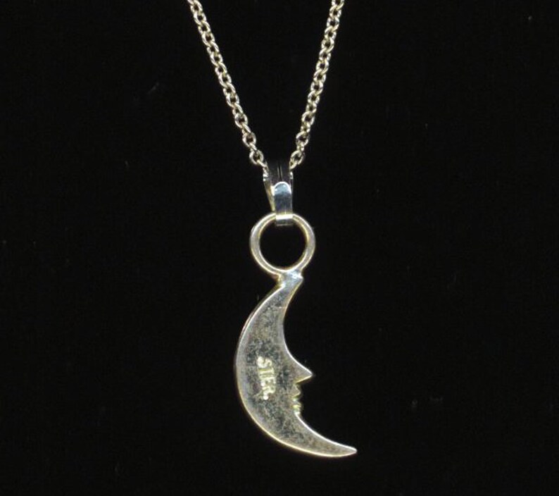 Vintage Sterling Silver 925 Marked Silver Moon Pendant Lunar New Year Love Half Moon Night Crescent Moon Necklace for Her by enchantedbeas image 4