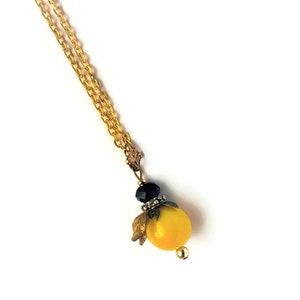 Bee Pendant Yellow Glass Bee Golden Wings Black Crystal Bead Necklace for Her Organic Honey Bee Keeping Pendant I'm a Bee by enchantedbeas image 3