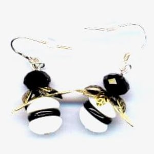Bee Earrings, Silver Plated French ear wire, White and Black Bead Bumblebee  Earrings, Golden Wings Crystal Zebra Bee Earrings Gift for Her