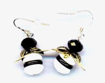 Bee Earrings, Silver Plated French ear wire, White and Black Bead Bumblebee  Earrings, Golden Wings Crystal Zebra Bee Earrings Gift for Her