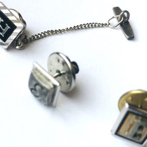Vintage signed Swank Tie Pin Groom Tie Tack silver color Letters Tie Tack silver pl Blank, Father's Day Lapel Pin, Gift for Him Gift for Her