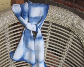 Indigo Boxes: Hand Dyed Crepe de Chine Silk Scarf