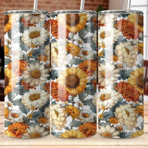 Sunflower Floral Pattern 20oz Skinny Tumbler Wrap Digital Download Fall Flower Tumbler Sublimation Design Instant download