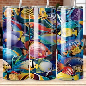Tropical Fish 20oz Skinny Tumbler Wrap, Digital Tumbler Wrap Download, Colorful Underwater Marine Life, Instant Download