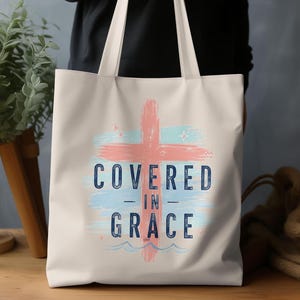 Borsa tote cristiana: citazione "Coperto di grazia" - Arte con versetti biblici spirituali