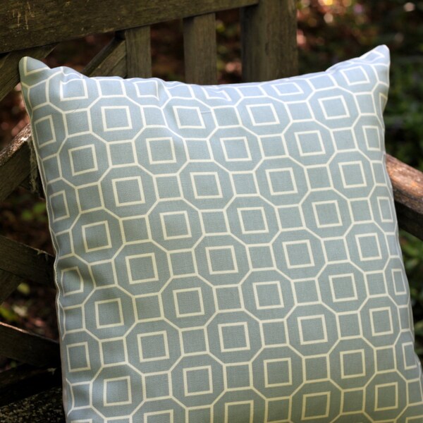 Light Blue and White Trellis Print Outdoor18" Throw Pillow Cover