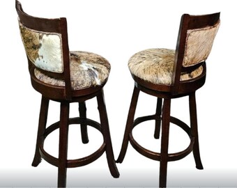 Cowhide bar stools, western furniture, kitchen chair, swivel bar stools, leather stool, bar chair, stool with back.