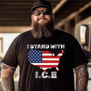 Patriotic Heavy Cotton Tee, I Stand With ICE Shirt, USA Flag Tee, Unisex Independence Day Shirt, American Pride Top, Comfortable Casual Wear