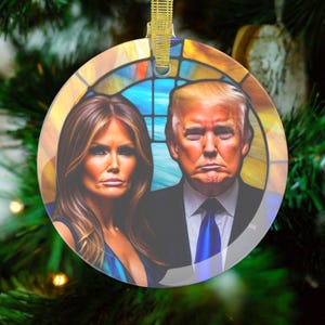 President Trump 45 47 Glass Christmas Ornaments with Melania Trump MAGA Republican Patriot Gifts Stocking Stuffers Secret Santa