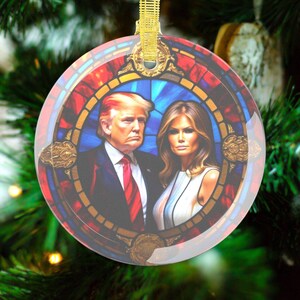 President Donald Trump 45 47 Glass Christmas Ornaments With Melania Trump MAGA Republican Patriot Gifts Stocking Stuffers Secret Santa