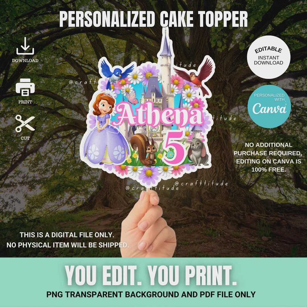 Editable Sofia the First Princess Birthday Cake Topper | Printable File ...