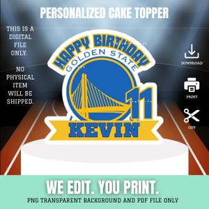 Golden Zustand Krieger Basketball Team alles Gute zum Geburtstag-Kuchen-Deckel, druckbare Tortendekoration personalisiert