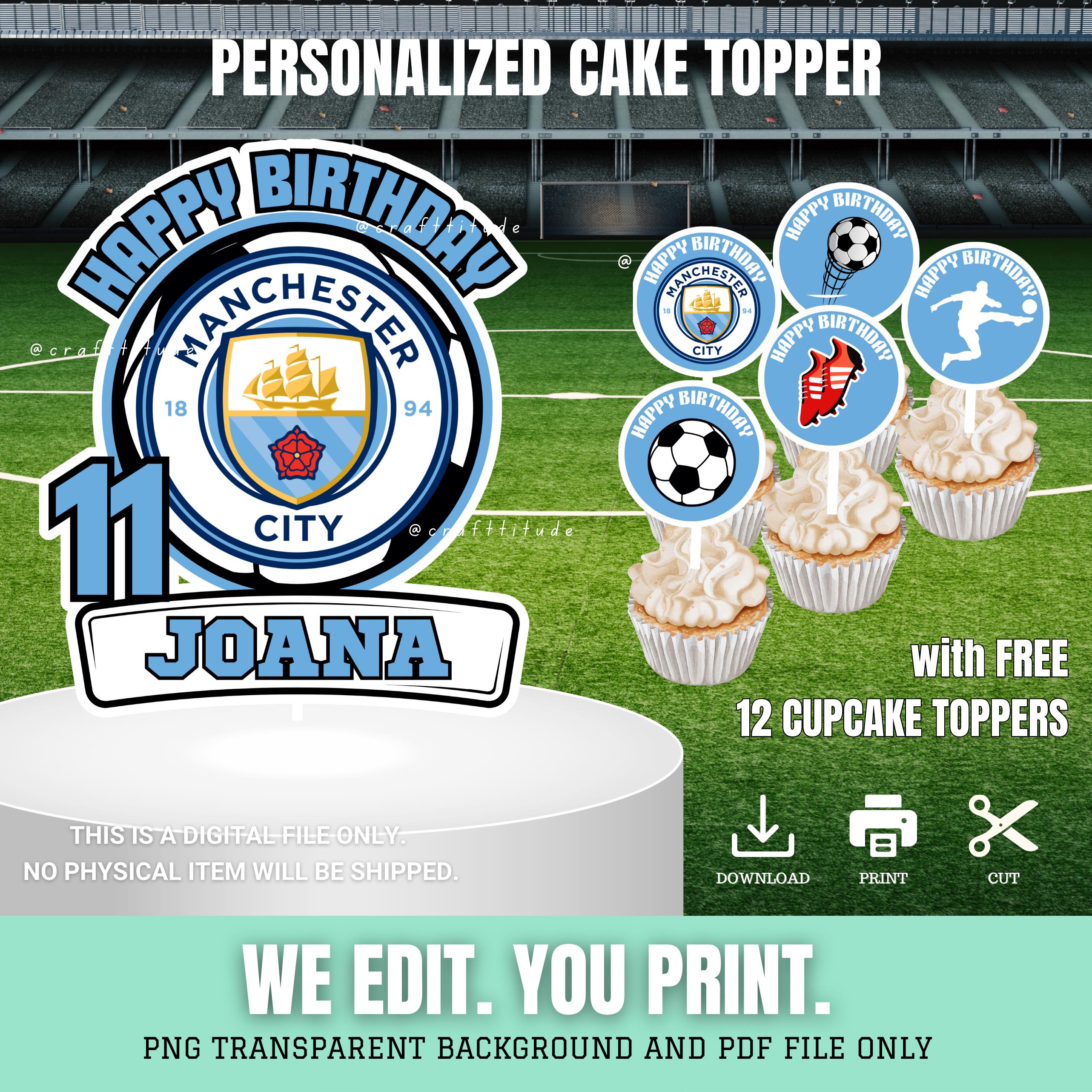 thumbnail image 2 of Personalised Manchester City Cake Topper - Edible Round Fondant Decoration For Birthdays 2 of 13