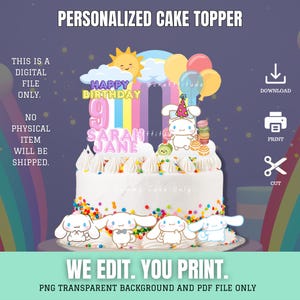 Cinna roll Inspired Cake Topper&#39;s Happy Birthday Printable Personalized Cake Decor Kids Customized Party Customized