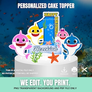 Personalized Baby Shark Cake Topper: Printable Birthday Party Decor (Digital Download