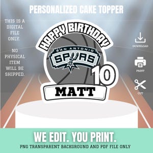 Spurs San Antonio Basketball Happy Birthday Cake Topper  Personalized, Printable, Party Needs