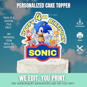 Sonic Cake Topper Printable | Sonic Birthday Party Decor | Digital Cake Topper PNG | Instant Download Happy Birthday Cake Decor