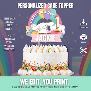 Happy Birthday Party Cinna Roll geïnspireerde taarttopper, regenboog, gebak, marshmallow kinderfeestje