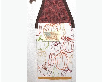 Kitchen Towel - Quilted Top with Ties - Pumpkins - Terry-150