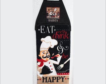 Kitchen Towel - Quilted Top - Ties - Velour Plush - Chef - Barista Applique - #114 A