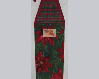 Kitchen Towel - Quilted Top with Ties - Christmas Poinsettias - Green - Plush - #209