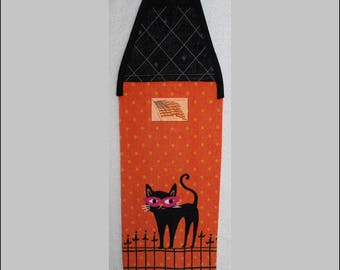 Kitchen Towel--Quilted Top with Ties--Halloween--Black Cat in Mask--Plush--#196