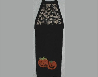 Kitchen Towel-Quilted Top with Ties-Jack-o-Lantern Pumpkins-Appliqued--#246