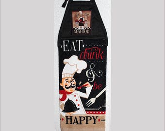 Kitchen Towel - Quilted Top with Ties - Chef - Seafood Applique - #137