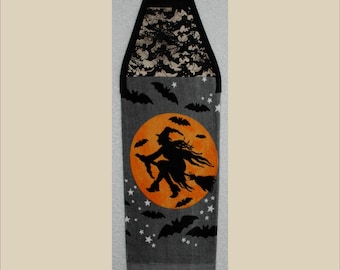 Kitchen Towel-Quilted Top with Ties-Plush-Witch and Orange Moon-#111