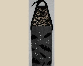 Kitchen Towel-Quilted Top with Ties-Plush-Bats and Stars in Gray Sky-#128