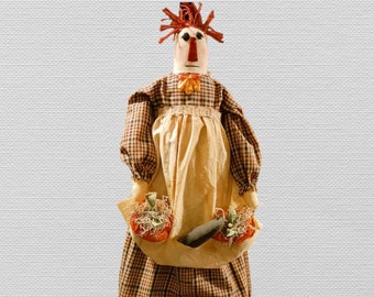 Primitive Harvest Doll--Handmade--Pumpkins & Crow