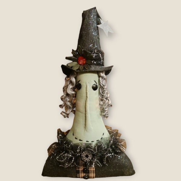 WITCHEY-POO with CURLS--#120 D--rustic--handmade--Halloween--Glamour Witch