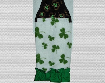 Kitchen Towel -- Quilted Top with Ties -- Shamrocks -- Ruffle- 162