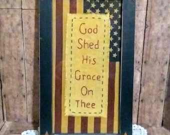 Framed USA Flag---Embroidered Saying---Hang or Stand