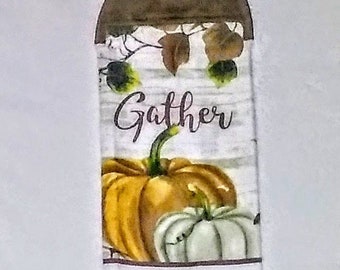Kitchen Towel--Quilted Top with Ties--GATHER--Fall Pumpkins--#125