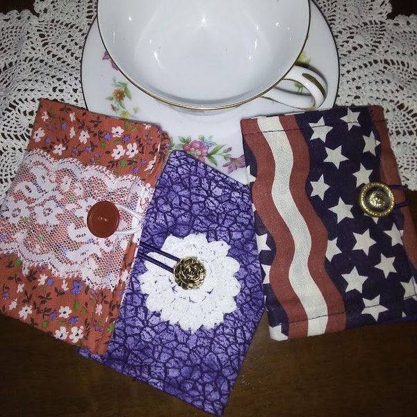 Tea Bag Wallet--Vintage Crochet, Lace and Buttons--Holds 4-12 items