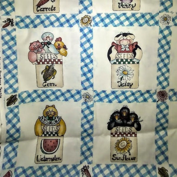 Animal Seed Packet fabric--row print--repeat of 6 patterns--vintage