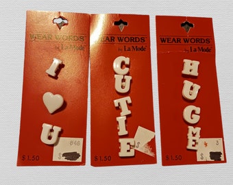 BUTTONS--WEAR WORDS--Vintage--LaMODE--6 Different Ones