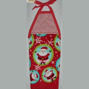 Kitchen Towel - Quilted Top with Ties - Santas - Plush - #189
