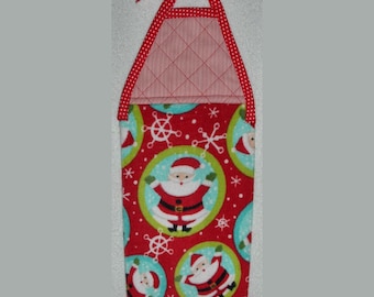 Kitchen Towel - Quilted Top with Ties - Santas - Plush - #189