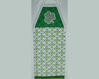 Kitchen Towel Quilted Top with Ties--Applique--Shamrocks--Plush--#108