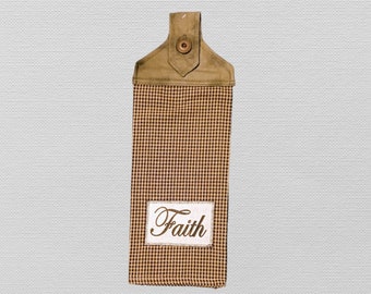 Kitchen towel---Tab Top---FAITH---Button Closure---Muslin Applique--#111X