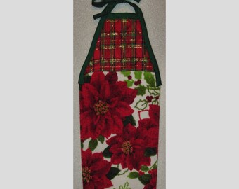 Kitchen Towel - Quilted Top with Ties - Poinsettias - Plush - #151