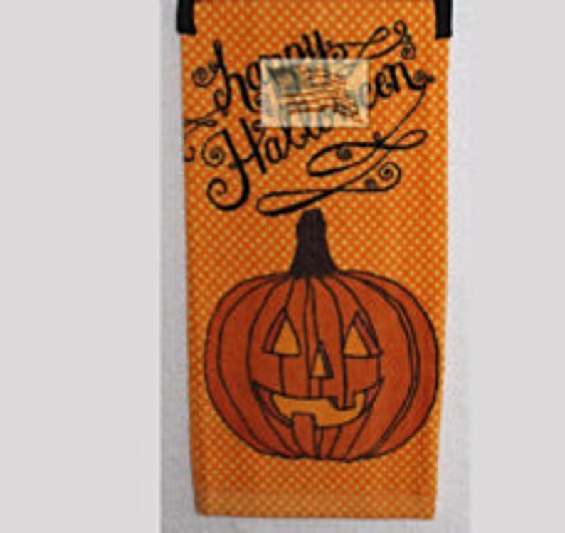 Kitchen Towel Quilted Top with Ties HAPPY HALLOWEEN boo PUMPKIN Plush 103B image 2